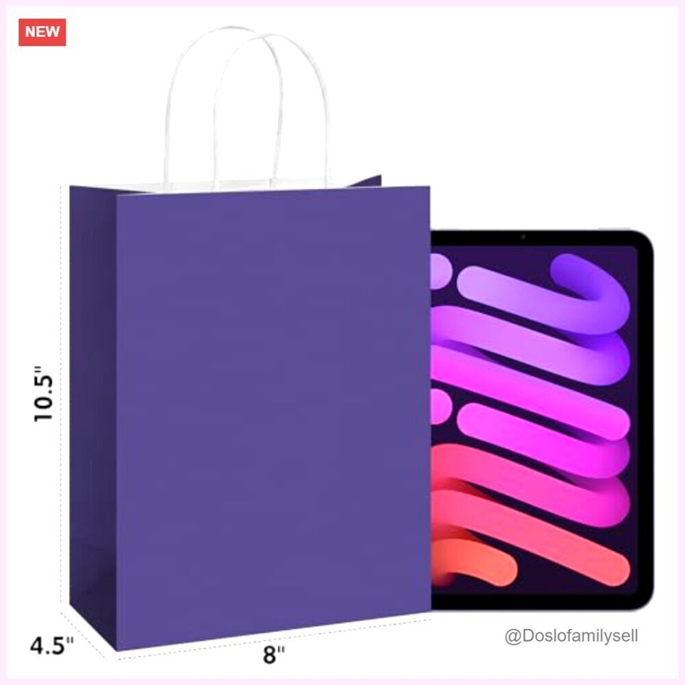 50 Kraft Paper Gift Bags with Handles 8x4.5x10.5 Inches Bulk Packaging